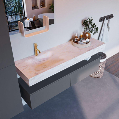 Mondiaz ALAN-DLUX Ensemble de meuble - 150cm - meuble Plata mat - 2 tiroirs - Lavabo Cloud Ostra suspendu - vasque gauche - 1 trou de robinet