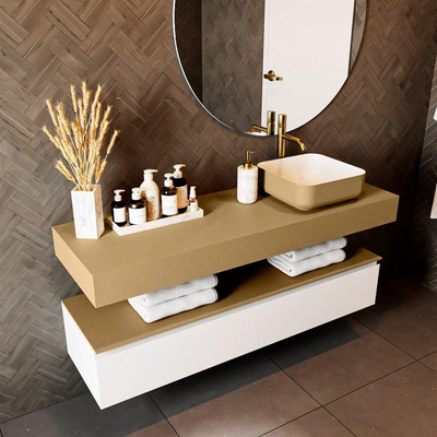 Mondiaz TOP 46 Plan vasque suspendu - 140x46x12cm - adapté pour vasque à poser - Solid surface - Oro