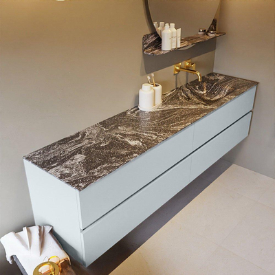 Mondiaz VICA-DLUX ensemble de meuble de salle de bain - 200cm - meuble sous-vasque argile - 4 tiroirs - lavabo encastré nuage droite - sans trous de robinet - version haute 60cm - lave