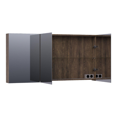 BRAUER Impress armoire de toilette – 139 x 70 x 15 cm – 3 portes, portes-miroir double face – Grove (noyer)