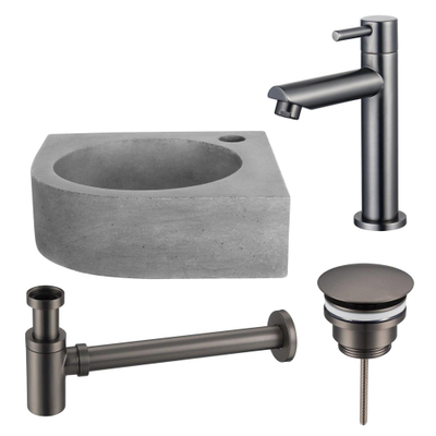 Fortifura Fuente Fonteinset - 31.5x31.5x10cm - 1 kraangat - hoek - fonteinkraan gunmetal - beton - beton (grijs)