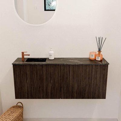 Mondiaz JOYA-DLUX 100cm toiletmeubel - kleur Walnut - Wastafel FAYE positie Links 1 kraangat kleur Lava.