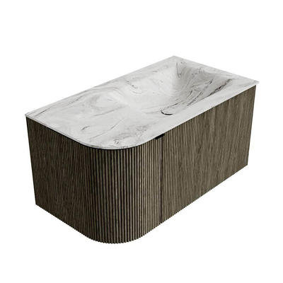 Mondiaz KURVE-DLUX Ensemble de meuble salle de bain - 85x46x40cm - 1 tiroir - 1 porte - lavabo en solid surface - droite - sans trou de robinet - Shadow