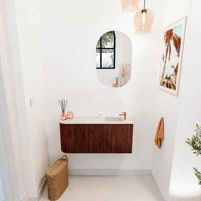 Mondiaz JOYA-DLUX 91.6cm toiletmeubel - ronding links kleur Ruby - Wastafel FAYE positie Rechts 1 kraangat kleur Meli.