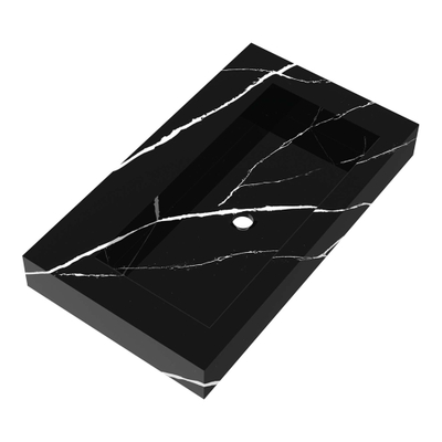 BRAUER Coral wastafel - 80x46x10cm - 1 wasbak - 0 kraangaten - composiet - marmerlook - Nero Marquina