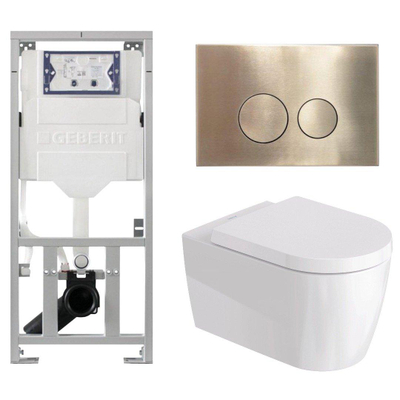Duravit Me by starck Toiletset - inbouwreservoir met UP320 spoelmachine - softclose zitting - metaal messing bedieningsplaat - ronde knoppen - geborsteld messing goud