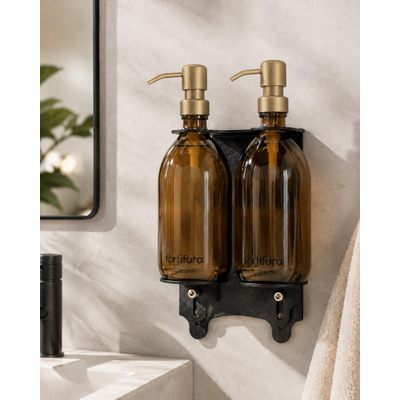 Fortifura Calvi Distributeur de savon - 500ml - lot de 2 - support - laiton brossé