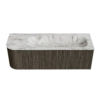 Mondiaz KURVE-DLUX Badkamermeubelset - 135x46x40cm - 1 lade - 1 deur - wastafel solid surface - rechts - zonder kraangat - Shadow