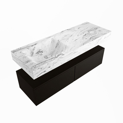 Mondiaz ALAN-DLUX Ensemble de meuble - 130cm - meuble Urban mat - 2 tiroirs - Lavabo Cloud Glace suspendu - vasque Gauche - 0 trous de robinet