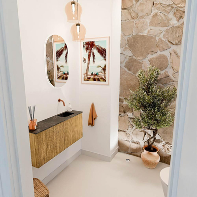 Mondiaz JOYA-DLUX 90cm toiletmeubel - kleur Oak - Wastafel FAYE positie Rechts Zonder kraangat kleur Lava.