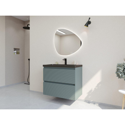 HR badmeubelen Infinity XXL 3D Ensemble meuble de salle de bains - 80 cm - 1 lavabo en céramique djazz noir mat - 1 trou de robinet - 2 tiroirs - pétrole mat