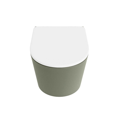 Mondiaz LAVIE hangtoilet – spoelrandloos – 36 x 53 cm – met softclose zitting – Army (groen), zitting Talc (wit)