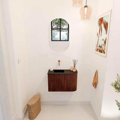Mondiaz JOYA 61.6cm toiletmeubel - ronding rechts kleur Ruby - Wastafel FAYE positie Links Zonder kraangat kleur Urban.