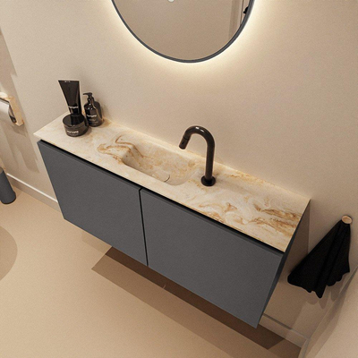 MONDIAZ TURE-DLUX Meuble toilette - 100cm - Dark Grey - EDEN - vasque Frappe - position centrale - 1 trou de robinet