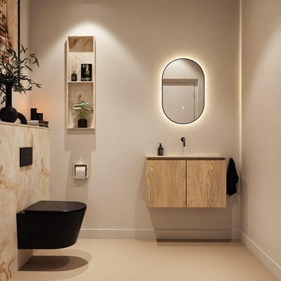 MONDIAZ TURE-DLUX meuble WC 80 cm Washed Oak. Lavabo EDEN Frappe position milieu. Sans trou de robinet.