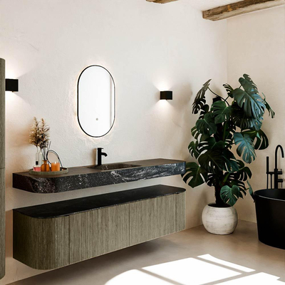 MONDIAZ THOR-DLUX Meuble de salle de bains - 180cm - arrondi gauche + droite - couleur Shadow - 2 tiroirs - 2 portes - Vasque suspendue CLOUD centrale 1 trou de robinet - couleur Lava