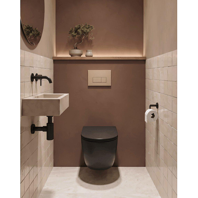 QeramiQ Dely Ensemble de WC - réservoir encastré Qeramiq Flush - abattant slim - plaque de commande beige en plastique - boutons rectangulaires - noir mat