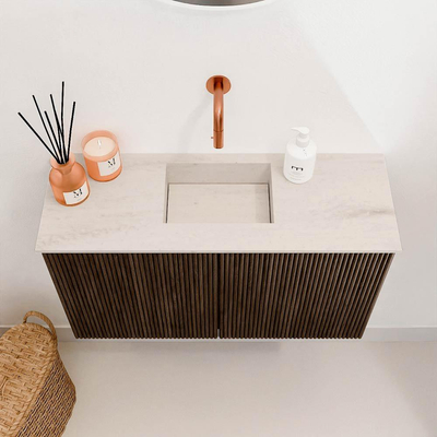 Mondiaz JOYA-DLUX 70cm toiletmeubel - kleur Walnut - Wastafel FAYE positie Midden Zonder kraangat kleur Meli.