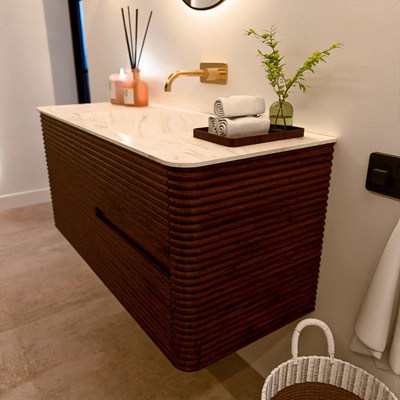 Mondiaz CIRO-DLUX Ensemble de meuble de salle de bains - 110x45x50cm - Plan vasque en solid surface Ostra - 1 vasque au milieu - sans trous de robinet - 2 tiroirs - Ruby