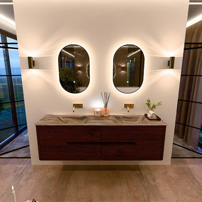 Mondiaz CIRO-DLUX Ensemble de meubles de salle de bains - 170x45x50cm - Plan-vasque solid surface Sombra - 2 vasques Double - sans trous de robinet - 4 tiroirs - Ruby