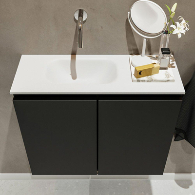 MONDIAZ TURE Kit lave-mains - 60x23x50cm - 0 trous de robinet - 2 portes - urban mat - Lavabo à gauche - Solid Surface Blanc