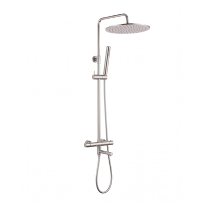 Fortifura Calvi Regendoucheset - thermostatisch - 25cm hoofddouche - gladde slang - staaf handdouche - draaibare baduitloop - Geborsteld RVS PVD