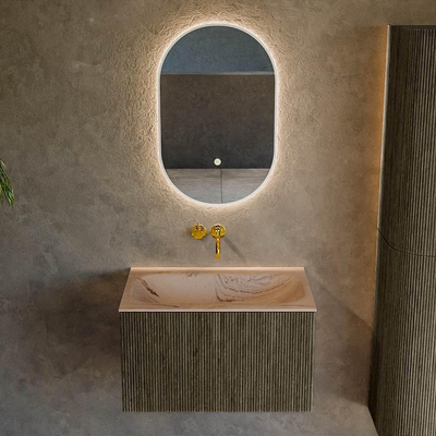 MONDIAZ KURVE-DLUX Meuble de salle de bains 70cm couleur Shadow avec 1 tiroir et 0 porte. Lavabo BIG SMALL Central sans trou de robinet Arena.