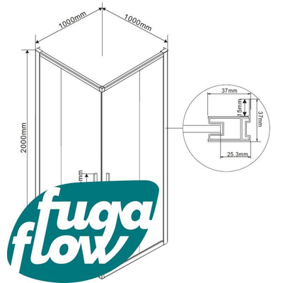 FugaFlow Efficiente Vetro Cabine de douche - 100x100x200cm - quart de rond - verre clair - profilé - chrome