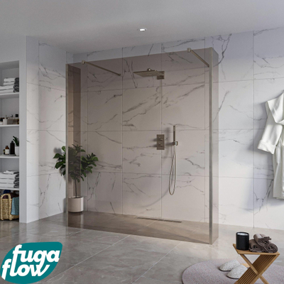 FugaFlow Eccelente Vetro Douche à l'italienne libre - 180x200cm - Verre fumé - anti-calcaire - verre de sécurité 8mm - 2 parois latérales 40cm - avec bras muraux et profils d'angle - Gunmetal -