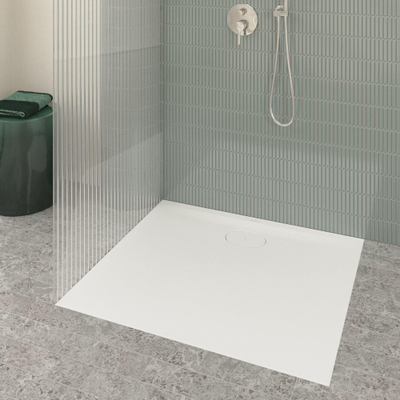 Villeroy & Boch Ecora douchebak - 100x90x3.5cm - afvoer lange zijde - stone white (wit)