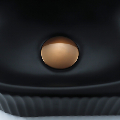 Fugaflow Efficiente Pietra Ensemble fontaine - 40x21,5x12cm - droite - rainuré - demi-ronde - 1 trou de robinet - céramique - robinet de fontaine cuivre brossé - bouchon de vidange - siphon abaissé - noir mat