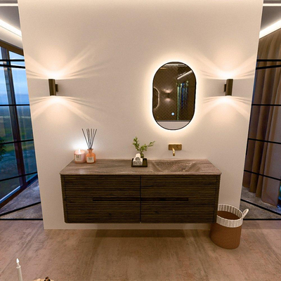 Mondiaz CIRO-DLUX Meuble de salle de bains - 150x45x50cm - Plan vasque solid surface Oza - 1 lavabo à droite - sans trous de robinetterie - 4 tiroirs - Shadow