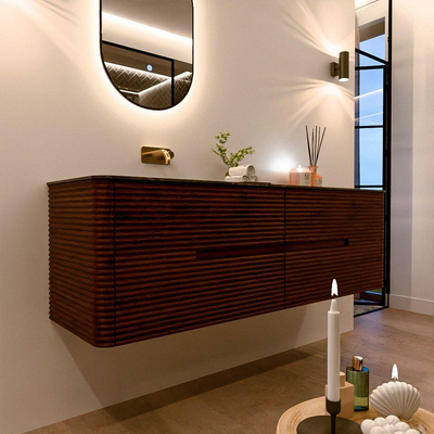 Mondiaz CIRO-DLUX Meuble de salle de bains - 160x45x50cm - vasque solid surface Lava - 1 lavabo à gauche - sans trous de robinetterie - 4 tiroirs - Ruby