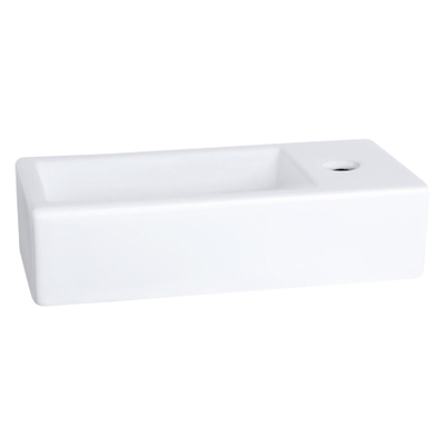 Differnz Ravo Kit lave-main 38.5x18.5x24.5cm avec 1 trou de robinet, robinet droit et siphon et bonde chrome vasque rectangulaire céramique blanc