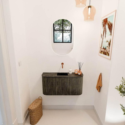 Mondiaz JOYA-DLUX 83.2cm toiletmeubel - ronding links en rechts kleur Shadow - Wastafel FAYE positie Midden Zonder kraangat kleur Lava.