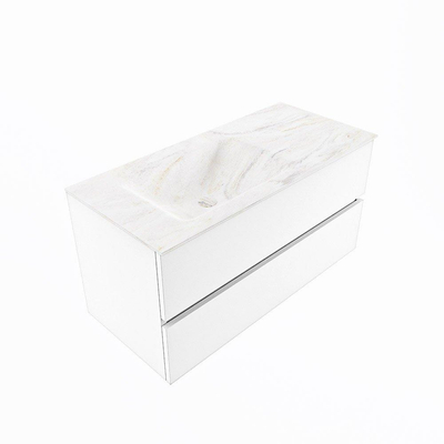 Mondiaz VICA-DLUX Ensemble de meuble de salle de bain - 100cm - meuble sous-vasque talc - 2 tiroirs - lavabo encastré cloud gauche - 1 trou de robinet - miroir modèle spot - version XL 60cm haut - ostra