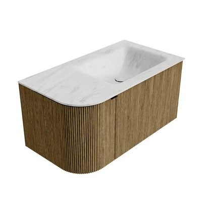Mondiaz KURVE-DLUX Ensemble meuble de salle de bains - 85x46x40cm - 1 tiroir - 1 porte - lavabo solid surface - droit - sans trou de robinet - Dusk