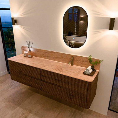 Mondiaz CIRO-DLUX Badkamermeubelset - 190x45x50cm - Solid surface wastafel Saba - 1 wasbak Rechts - 1 kraangat - 4 lades - Dusk