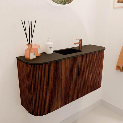 Mondiaz JOYA 83.2cm toiletmeubel - ronding links en rechts kleur Ruby - Wastafel FAYE positie Midden 1 kraangat kleur Urban.