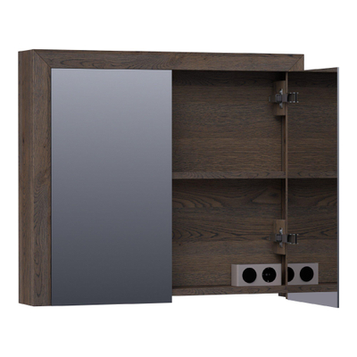 BRAUER Rise spiegelkast – 80x70x15 cm – zonder verlichting – 2 deuren, dubbelzijdige spiegeldeuren – Eiken zwart