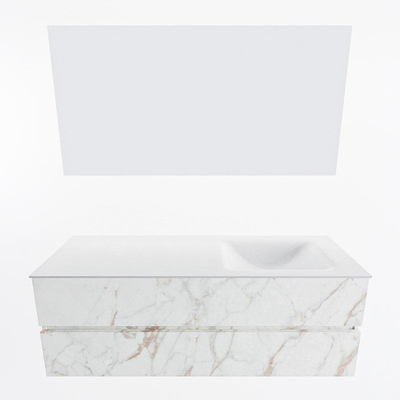 Mondiaz VICA ensemble de meuble de salle de bain - 140cm - meuble sous-vasque carrara - 2 tiroirs - lavabo cloud droite - 1 trou de robinet - couleur talc - miroir LED - version XL 60cm de haut