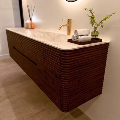 Mondiaz CIRO-DLUX Ensemble de meubles de salle de bains - 180x45x50cm - vasque en solid surface Frappe - 1 bassin à droite - 1 trou de robinet - 4 tiroirs - Ruby