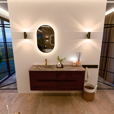 Mondiaz CIRO-DLUX Ensemble de meubles de salle de bains - 130x45x50cm - Plan-vasque solid surface Oza - 1 vasque à gauche - 1 trou de robinet - 4 tiroirs - Ruby