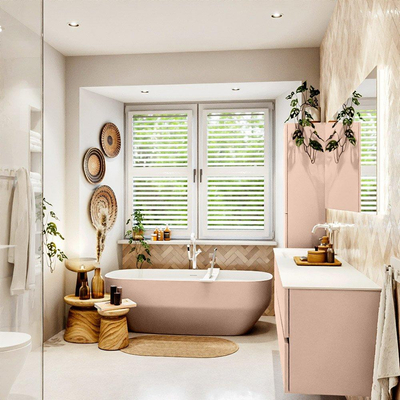 MONDIAZ Vica Ensemble meuble de salle de bains - 190cm - meuble bas rosee - 4 tiroirs - lavabo cloud gauche - 1 trou de robinet - version haute 60cm - talc