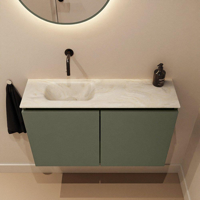 MONDIAZ TURE-DLUX Meuble WC 80 cm Army. Lavabo EDEN Ostra position gauche. Sans trou de robinet.