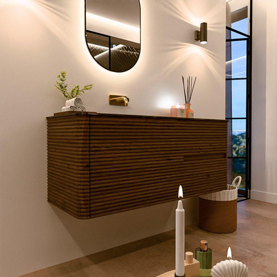 Mondiaz CIRO-DLUX Meuble de salle de bains - 120x45x50cm - lavabo en solid surface Lava - 1 vasque à gauche - sans trous de robinetterie - 2 tiroirs - Dusk