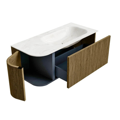 Mondiaz KURVE-DLUX Badkamermeubelset - 105x46x40cm - 1 lade - 1 deur - wastafel solid surface - rechts - 1 kraangat - Dusk