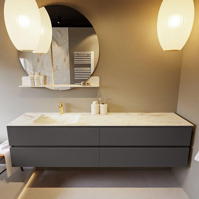 Mondiaz VICA-DLUX ensemble de meuble de salle de bain - 200cm - meuble sous-vasque gris foncé - 4 tiroirs - lavabo encastré nuage gauche - 1 trou de robinet - version haute de 60cm - frape