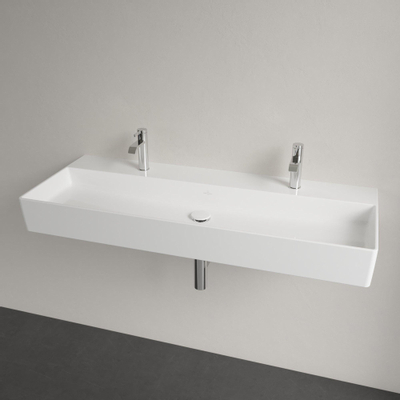 Villeroy & Boch Memento 2.0 lavabo - dessous rectifié 120x47cm - sans trop-plein 2 trous de robinet ceramic+ blanc