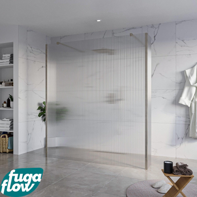 FugaFlow Eccelente Vetro Douche à l'italienne libre - 180x200cm - Clair strié - anti-calcaire - verre de sécurité 8mm - 2 parois latérales 30cm - avec bras muraux et profils d'angle - Gunmetal -